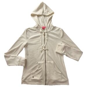 Lily Pulitzer Ivory Velour Full-Zip Hoodie WMNS XXS Athleisure Lounge Sporty Lux